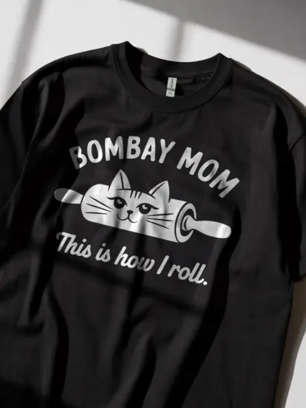 Bombay mom cat shirt in black – funny cat mom shirt, this is how i roll tee