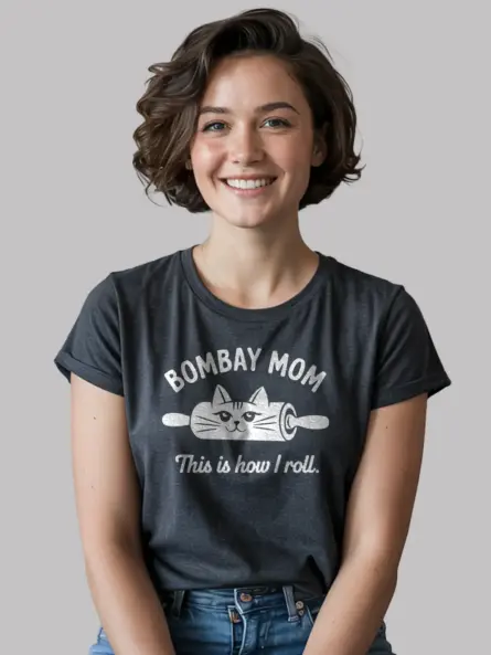 Bombay mom cat shirt in dark heather – rolling pin cat design, gift for cat moms