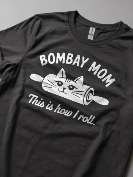Bombay mom cat shirt in dark heather – rolling pin cat design, gift for cat moms