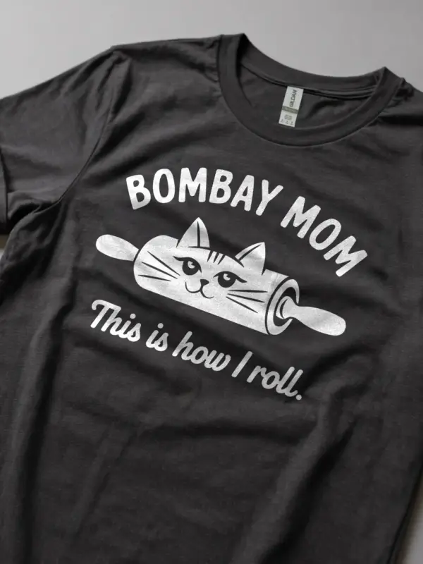 Bombay mom cat shirt in dark heather – rolling pin cat design, gift for cat moms