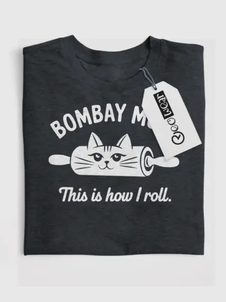 Bombay mom cat shirt in dark heather – rolling pin cat design, gift for cat moms