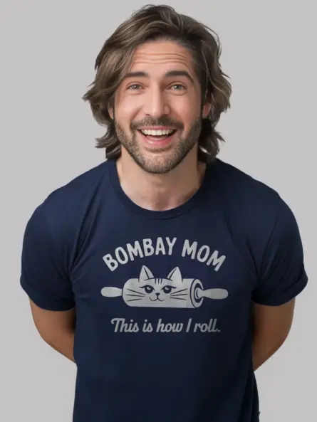 Bombay mom cat shirt in navy – this is how i roll shirt, funny cat lover gift