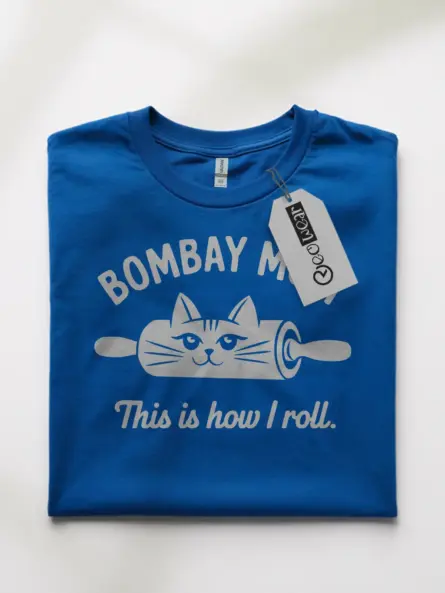 Bombay mom cat shirt in royal blue – funny cat mom tee, baking cat shirt