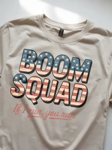 Boom squad shirt in natural – funny 4th of july tee, if i run you run shirt, patriotic gifts