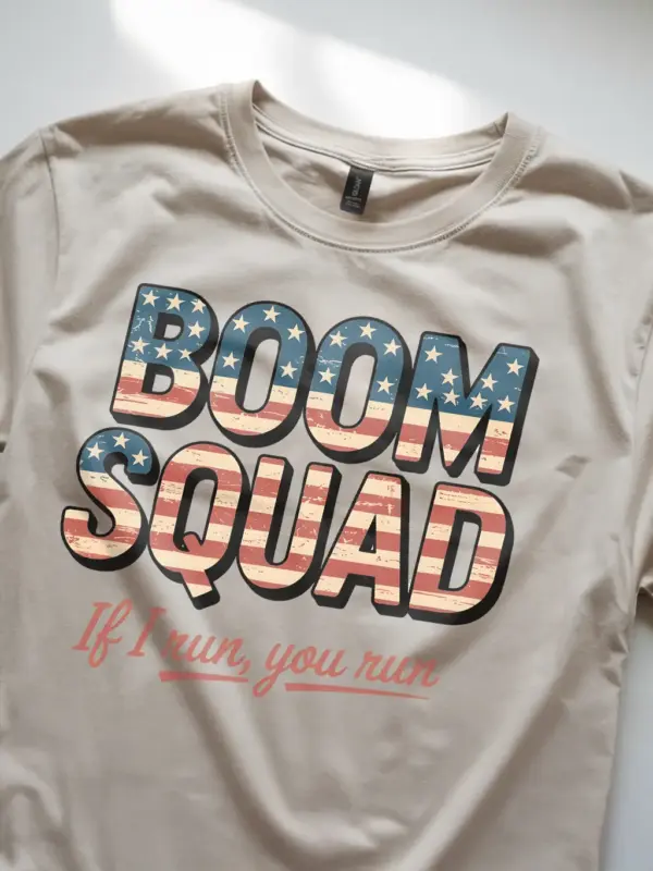 Boom squad shirt in natural – funny 4th of july tee, if i run you run shirt, patriotic gifts