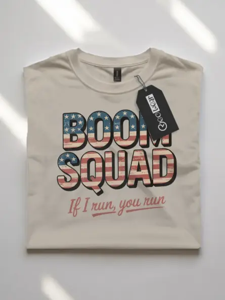 Boom squad shirt in natural – funny 4th of july tee, if i run you run shirt, patriotic gifts