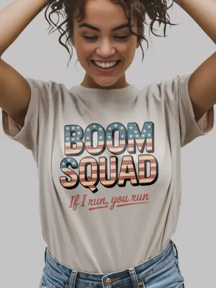 Boom squad shirt in natural – funny 4th of july tee, if i run you run shirt, patriotic gifts