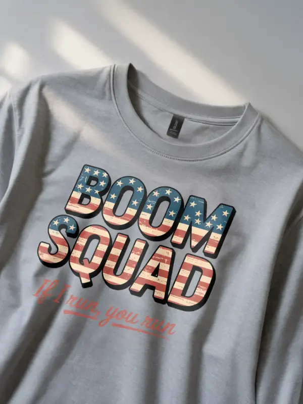 Boom squad shirt in sport grey – if i run you run shirt, independence day shirt, 4th of july tee