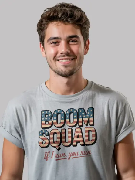 Boom squad shirt in sport grey – if i run you run shirt, independence day shirt, 4th of july tee