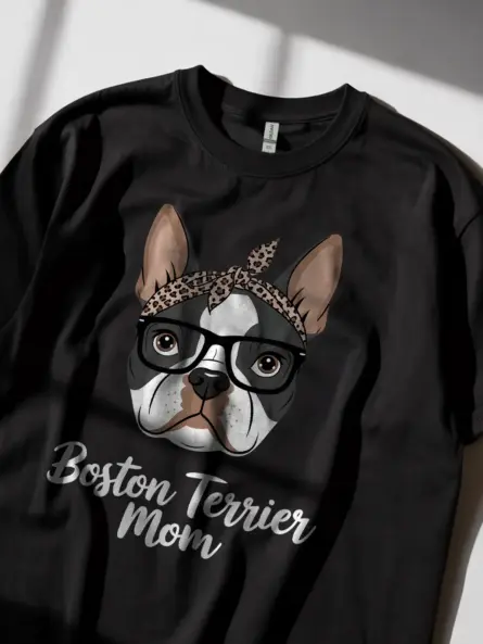 Boston terrier mom shirt in black – funny dog lover gift, cute boston t-shirt