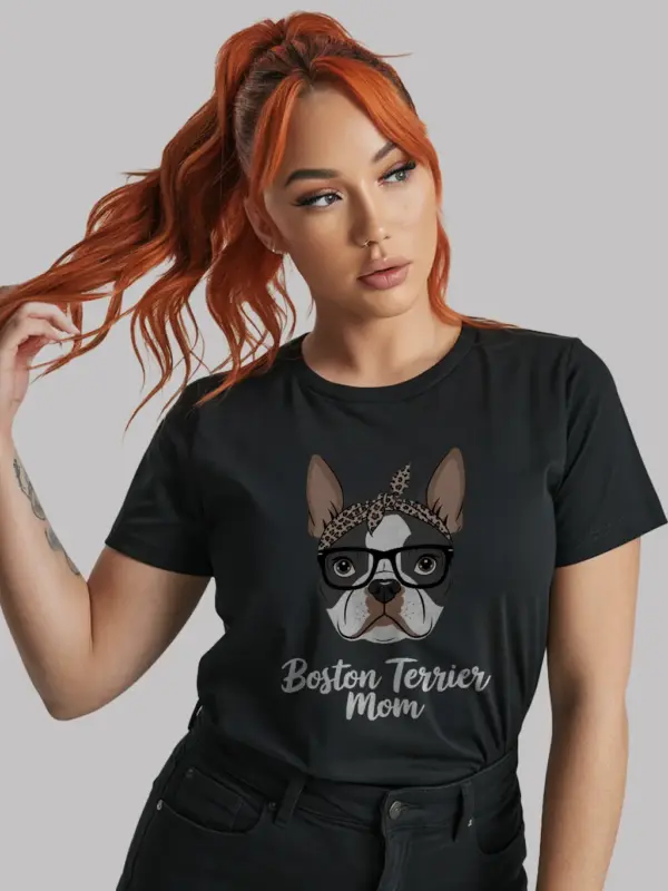 Boston terrier mom shirt in black – funny dog lover gift, cute boston t-shirt