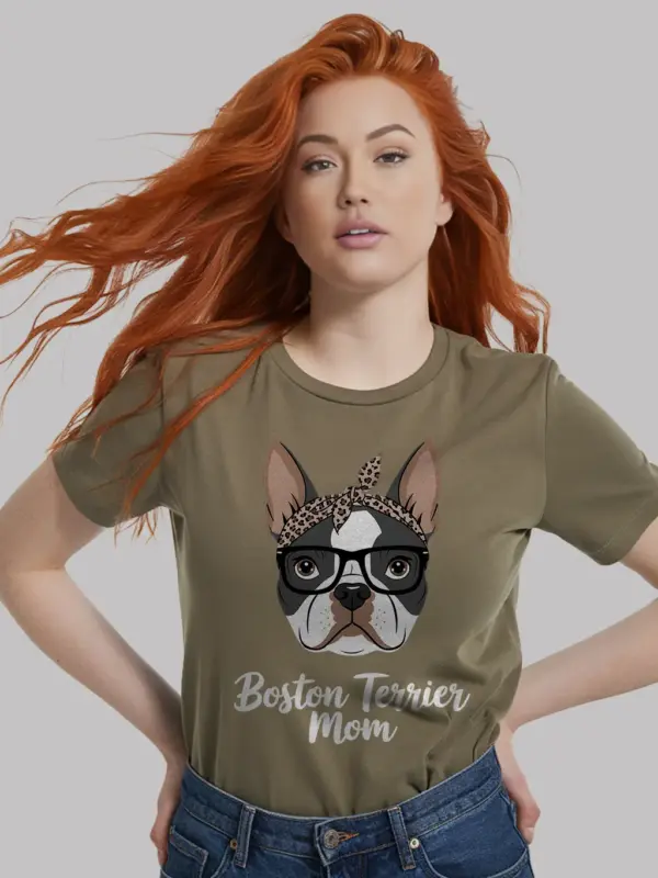 Military green boston terrier mama shirt – pet tee for dog moms