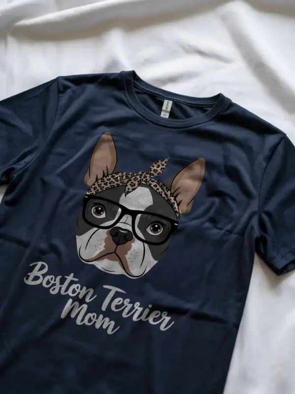 Navy cute boston terrier t-shirt – gift for her, dog mom shirt