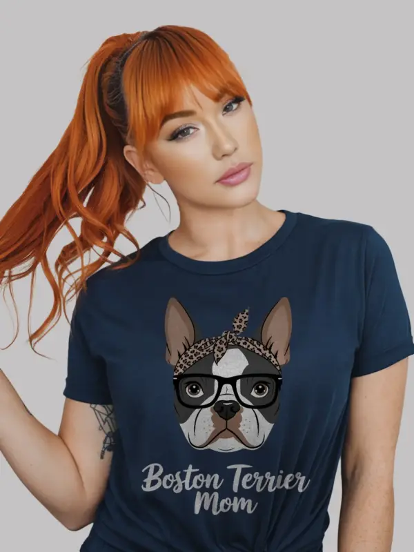 Navy cute boston terrier t-shirt – gift for her, dog mom shirt