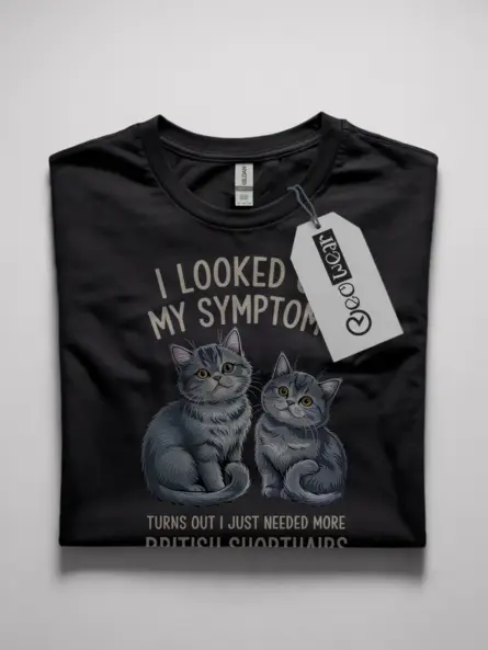 British shorthair symptoms shirt in black – funny cat tee