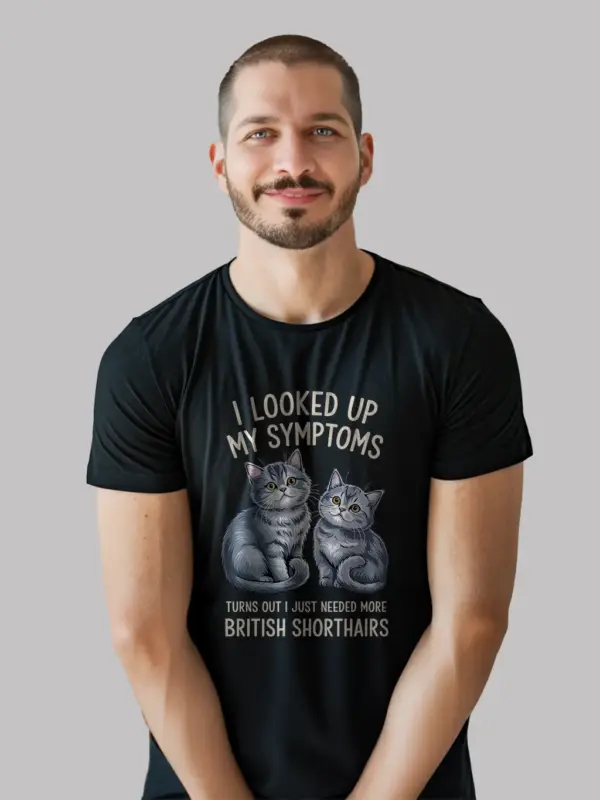 British shorthair symptoms shirt in black – funny cat tee
