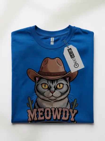 Burmese cat meowdy shirt in royal blue – funny cowboy cat lover tee