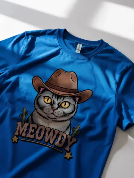 Burmese cat meowdy shirt in royal blue – funny cowboy cat lover tee