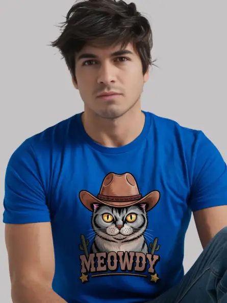 Burmese cat meowdy shirt in royal blue – funny cowboy cat lover tee