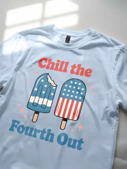 Chill the fourth out shirt in light blue – retro 4th of july shirt, patriotic shirt, usa t-shirt