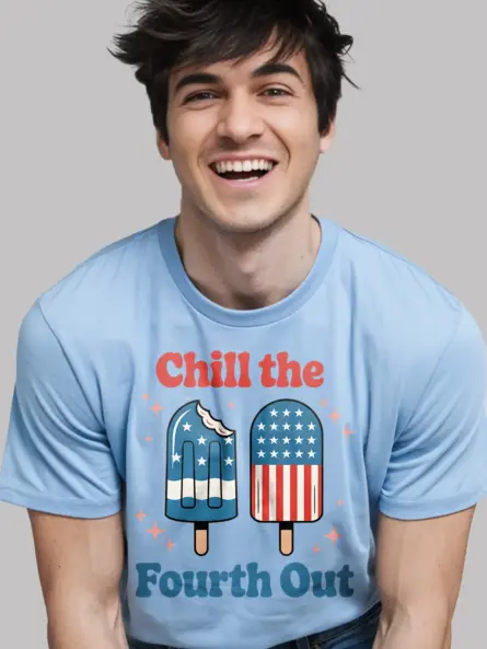 Chill the fourth out shirt in light blue – retro 4th of july shirt, patriotic shirt, usa t-shirt