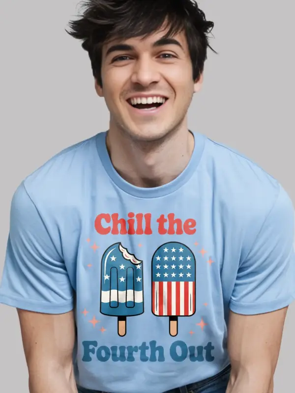 Chill the fourth out shirt in light blue – retro 4th of july shirt, patriotic shirt, usa t-shirt