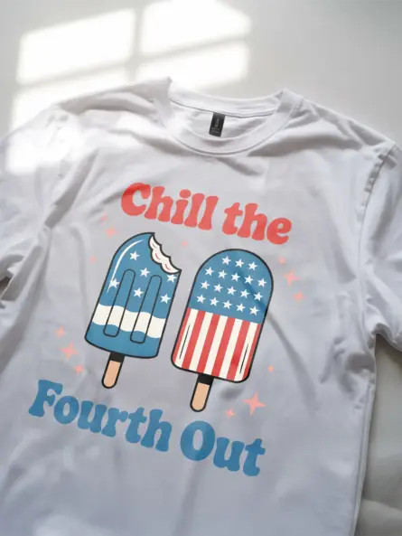 Chill the fourth out shirt in white – funny fourth of july shirt, american flag shirt, retro usa t-shirt