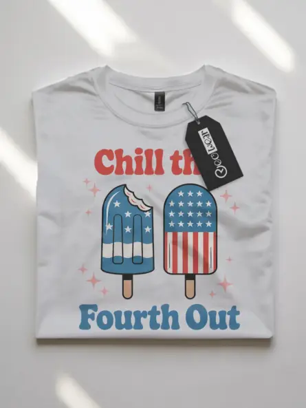 Chill the fourth out shirt in white – funny fourth of july shirt, american flag shirt, retro usa t-shirt