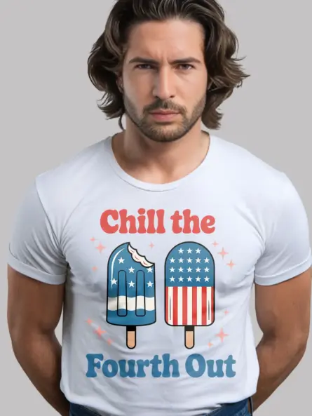Chill the fourth out shirt in white – funny fourth of july shirt, american flag shirt, retro usa t-shirt