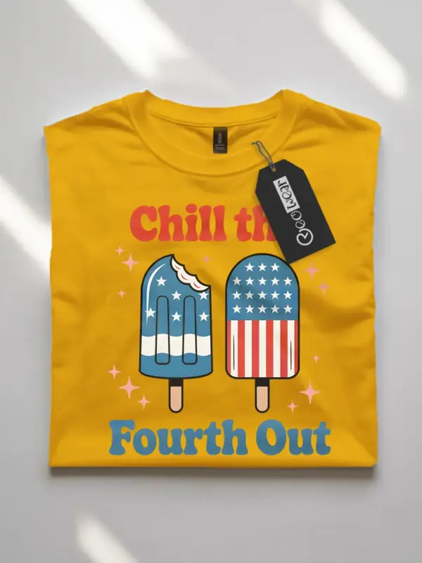 Chill the fourth out shirt in yellow – funny fourth of july shirt, american flag shirt, retro 4th of july shirt