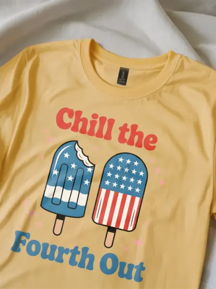 Chill the fourth out shirt in yellow – funny fourth of july shirt, american flag shirt, retro 4th of july shirt