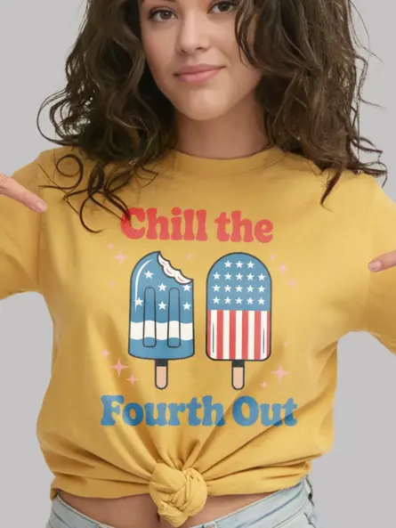 Chill the fourth out shirt in yellow – funny fourth of july shirt, american flag shirt, retro 4th of july shirt