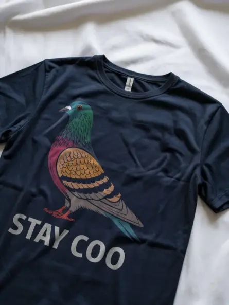 Navy bird lover tee – colorful pigeon shirt