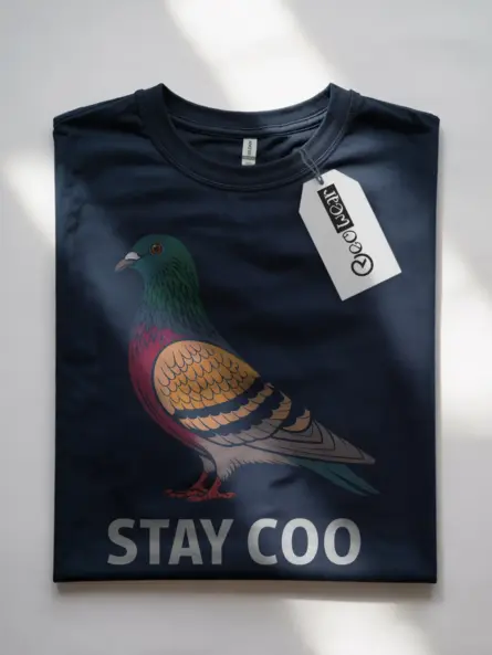 Navy bird lover tee – colorful pigeon shirt