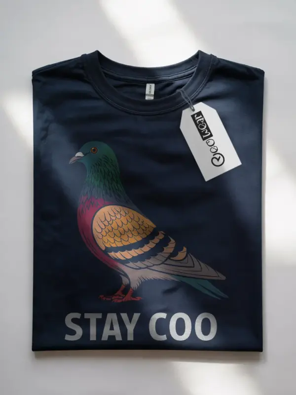 Navy bird lover tee – colorful pigeon shirt