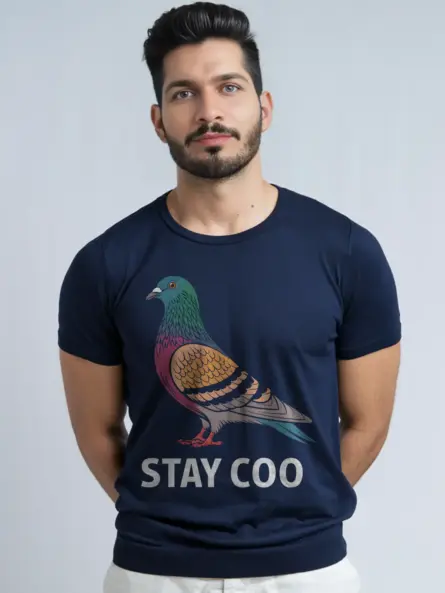 Navy bird lover tee – colorful pigeon shirt