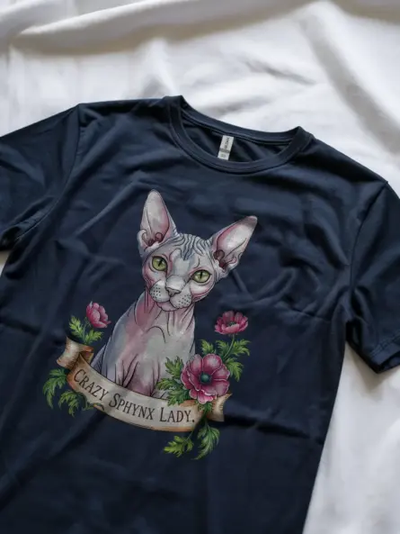 Navy Crazy Sphynx Lady Shirt – Cute Cat Mom Tee for Women