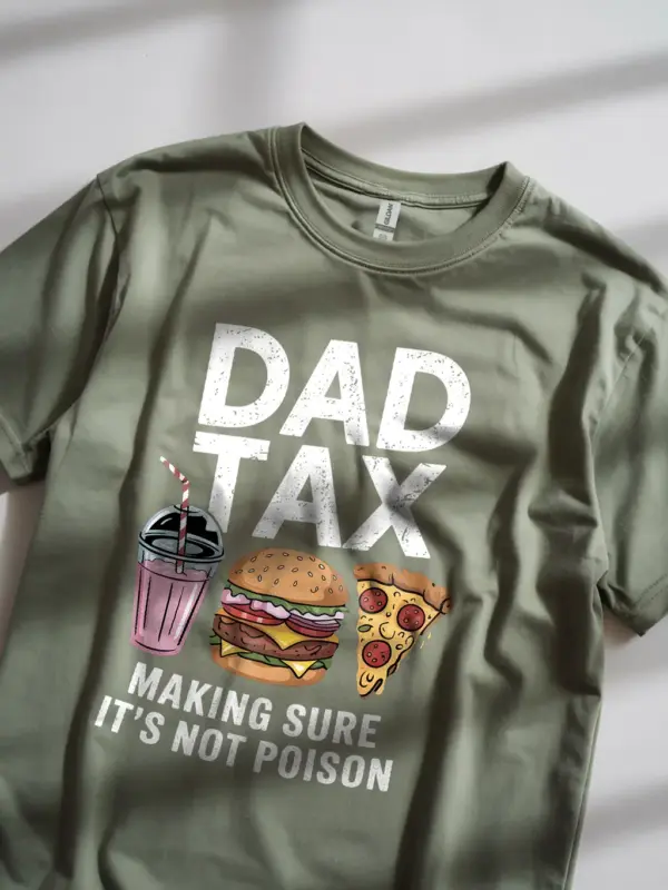 Dad tax t-shirt in military green – fast food shirt, funny dad t-shirt, burger and fries design