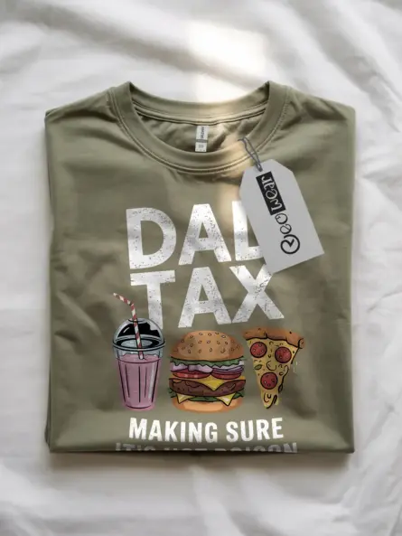 Dad tax t-shirt in military green – fast food shirt, funny dad t-shirt, burger and fries design