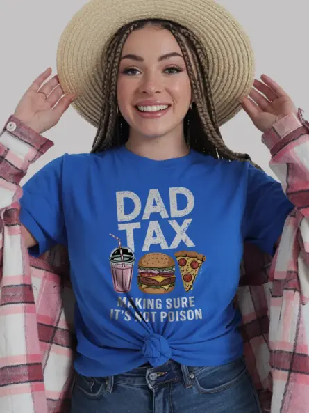 Dad tax t-shirt in royal blue – funny dad shirt, father’s day gift tee, fast food graphic