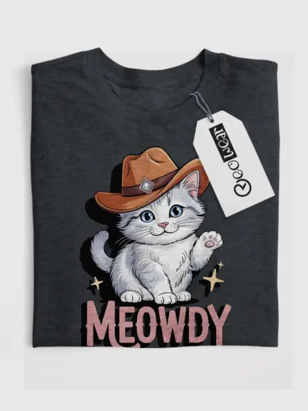 Dark heather korean bobtail meowdy shirt – cute cowboy cat t-shirt