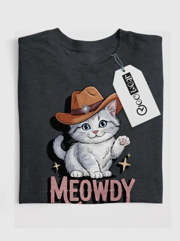 Dark heather korean bobtail meowdy shirt – cute cowboy cat t-shirt