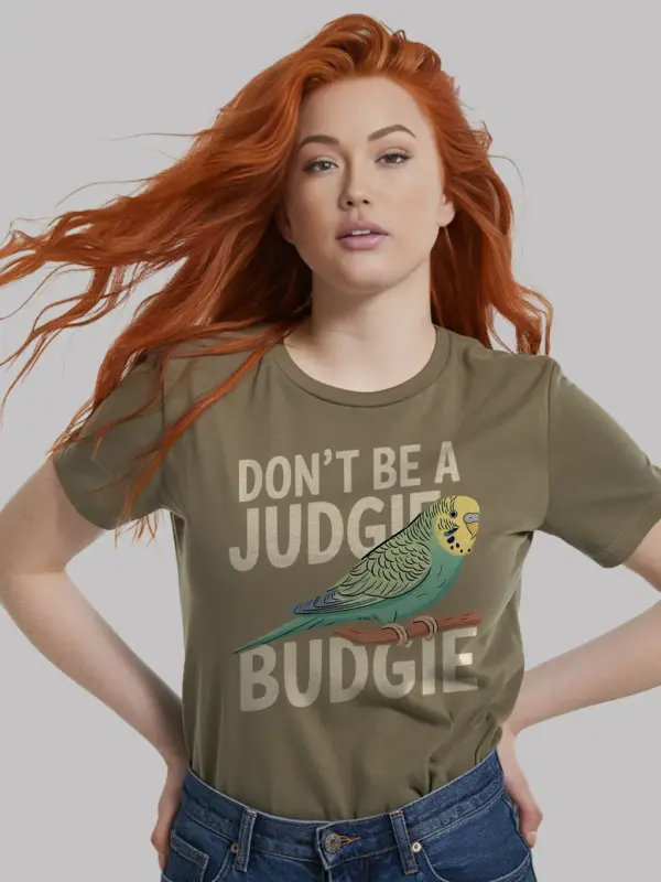 Don't be a judgie budgie shirt 8 Military green budgie tee – funny green linnie shirt, pet bird tshirt
