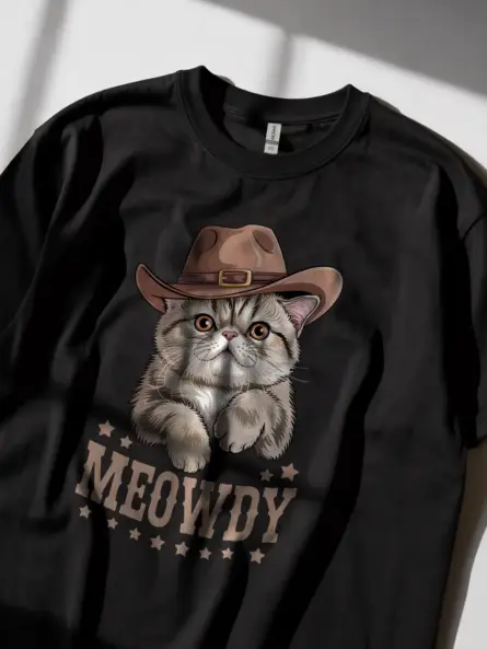 Exotic shorthair meowdy shirt in black – funny cowboy cat lover tee