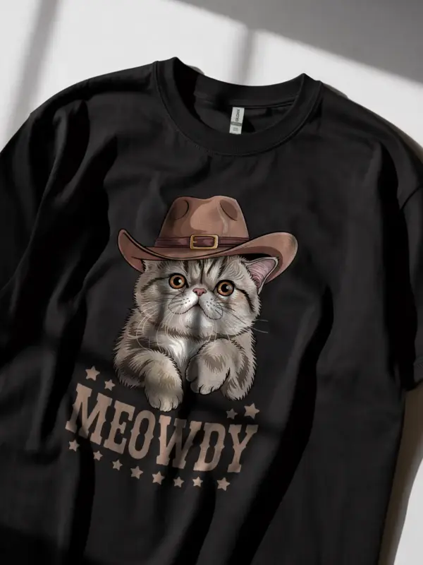 Exotic shorthair meowdy shirt in black – funny cowboy cat lover tee