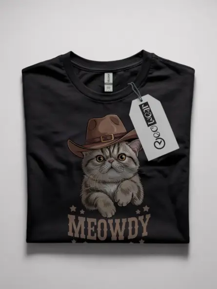 Exotic shorthair meowdy shirt in black – funny cowboy cat lover tee