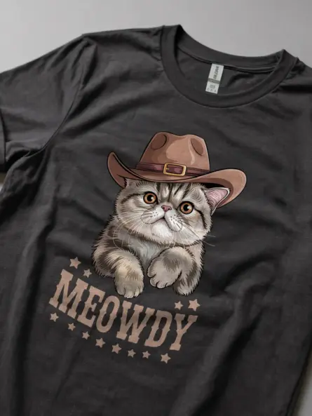 Dark heather exotic shorthair meowdy shirt – western cat mom dad gift tee