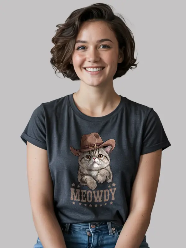 Dark heather exotic shorthair meowdy shirt – western cat mom dad gift tee