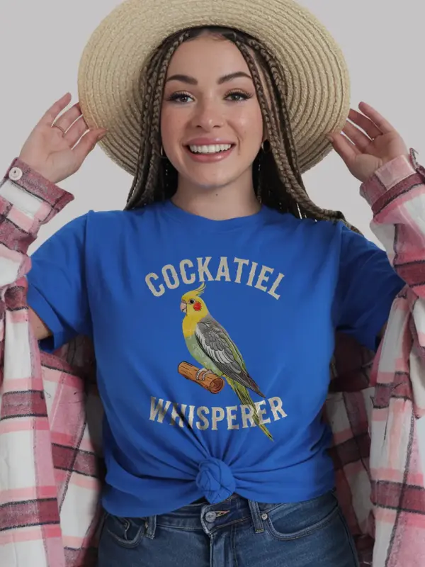 Funny cockatiel shirt, royal blue parrot gift shirt, cockatiel whisperer tee, bird clothing top