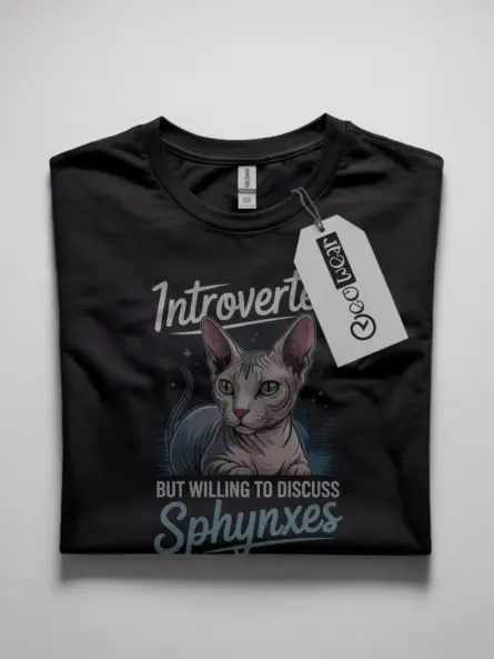 Funny sphynx cat shirt in black – modern introvert tee